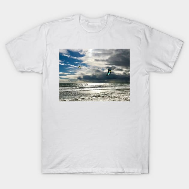 Kite Surfing on a Windy Day T-Shirt by ephotocard